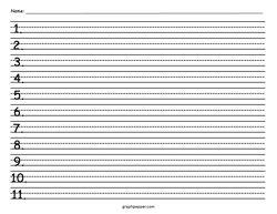 Numbered Handwriting Paper (Horizontal)
